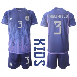 Argentina Nicolas Tagliafico #3 Bortatröja Barn VM 2022 Kortärmad (+ Korta byxor)