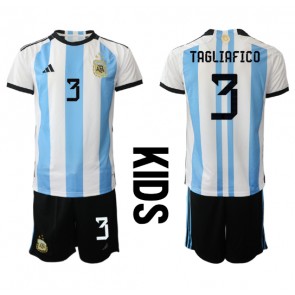 Argentina Nicolas Tagliafico #3 Hemmatröja Barn VM 2022 Kortärmad (+ Korta byxor)