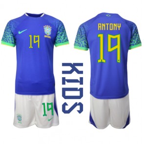 Brasilien Antony #19 Bortatröja Barn VM 2022 Kortärmad (+ Korta byxor)