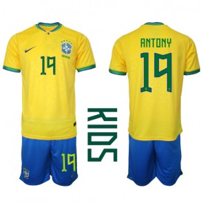 Brasilien Antony #19 Hemmatröja Barn VM 2022 Kortärmad (+ Korta byxor)
