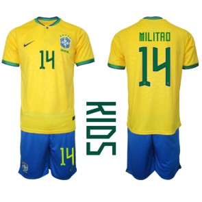Brasilien Eder Militao #14 Hemmatröja Barn VM 2022 Kortärmad (+ Korta byxor)
