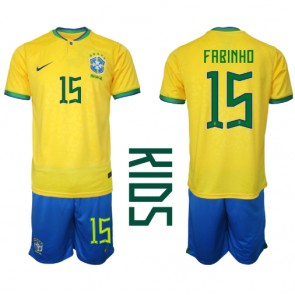 Brasilien Fabinho #15 Hemmatröja Barn VM 2022 Kortärmad (+ Korta byxor)