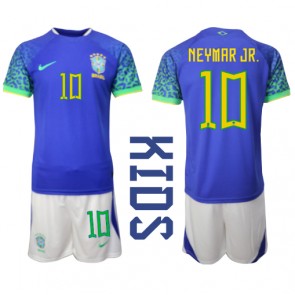 Brasilien Neymar Jr #10 Bortatröja Barn VM 2022 Kortärmad (+ Korta byxor)