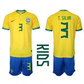 Brasilien Thiago Silva #3 Hemmatröja Barn VM 2022 Kortärmad (+ Korta byxor)