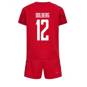 Danmark Kasper Dolberg #12 Hemmatröja Barn VM 2022 Kortärmad (+ Korta byxor)