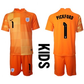 England Jordan Pickford #1 Målvakt Bortatröja Barn VM 2022 Kortärmad (+ Korta byxor)