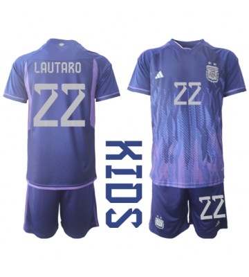 Argentina Lautaro Martinez #22 Bortatröja Barn VM 2022 Kortärmad (+ Korta byxor)