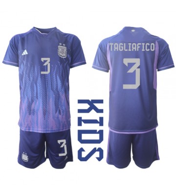 Argentina Nicolas Tagliafico #3 Bortatröja Barn VM 2022 Kortärmad (+ Korta byxor)