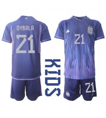 Argentina Paulo Dybala #21 Bortatröja Barn VM 2022 Kortärmad (+ Korta byxor)