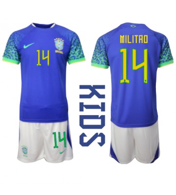 Brasilien Eder Militao #14 Bortatröja Barn VM 2022 Kortärmad (+ Korta byxor)