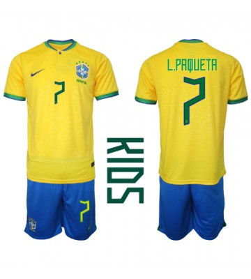 Brasilien Lucas Paqueta #7 Hemmatröja Barn VM 2022 Kortärmad (+ Korta byxor)