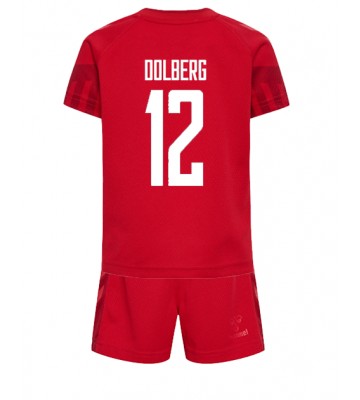 Danmark Kasper Dolberg #12 Hemmatröja Barn VM 2022 Kortärmad (+ Korta byxor)