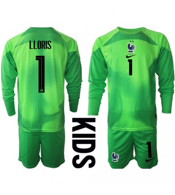 Frankrike Hugo Lloris #1 Målvakt Bortatröja Barn VM 2022 Långärmad (+ Korta byxor)