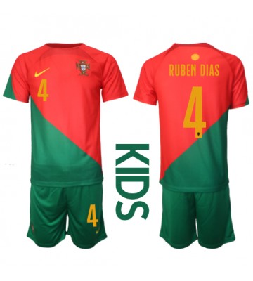Portugal Ruben Dias #4 Hemmatröja Barn VM 2022 Kortärmad (+ Korta byxor)