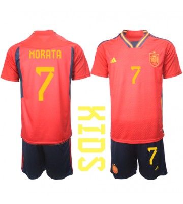 Spanien Alvaro Morata #7 Hemmatröja Barn VM 2022 Kortärmad (+ Korta byxor)