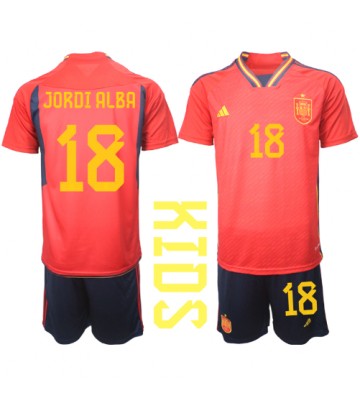 Spanien Jordi Alba #18 Hemmatröja Barn VM 2022 Kortärmad (+ Korta byxor)